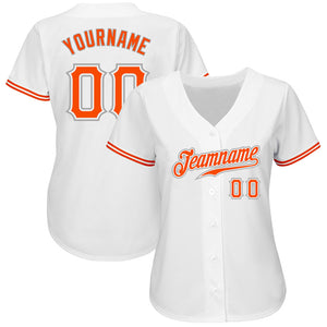 Custom White Orange-Gray Authentic Baseball Jersey