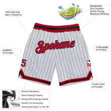 Load image into Gallery viewer, Custom White Black Pinstripe Red-Black Authentic Basketball Shorts
