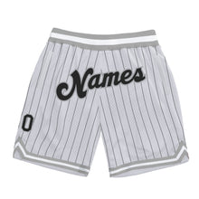 Load image into Gallery viewer, Custom White Black Pinstripe Black-Gray Authentic Basketball Shorts
