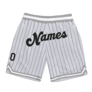 Custom White Black Pinstripe Black-Gray Authentic Basketball Shorts