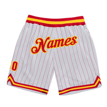 Load image into Gallery viewer, Custom White Red Pinstripe Red-Gold Authentic Basketball Shorts
