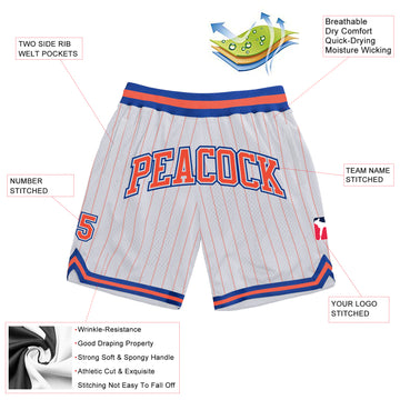 Custom White Orange Pinstripe Orange-Royal Authentic Basketball Shorts