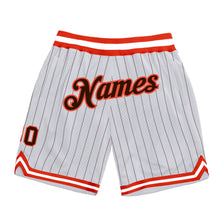 Load image into Gallery viewer, Custom White Brown Pinstripe Brown-Orange Authentic Basketball Shorts
