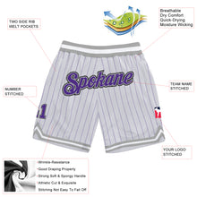 Load image into Gallery viewer, Custom White Purple Pinstripe Purple-Gray Authentic Basketball Shorts
