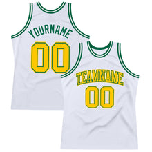 Load image into Gallery viewer, Custom White Gold-Kelly Green Authentic Throwback Basketball Jersey
