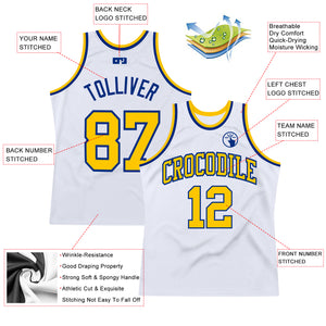 Custom White Gold-Royal Authentic Throwback Basketball Jersey