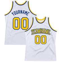 Load image into Gallery viewer, Custom White Gold-Royal Authentic Throwback Basketball Jersey
