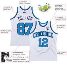 Load image into Gallery viewer, Custom White Blue-Navy Authentic Throwback Basketball Jersey
