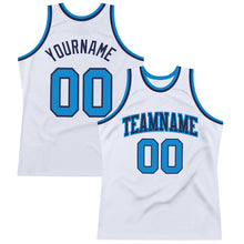 Load image into Gallery viewer, Custom White Blue-Navy Authentic Throwback Basketball Jersey
