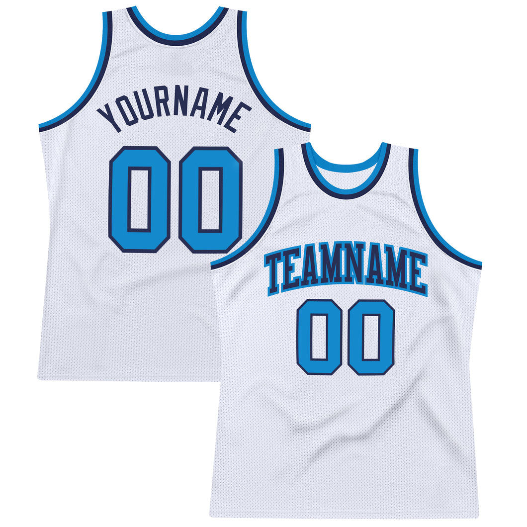 Custom White Blue-Navy Authentic Throwback Basketball Jersey