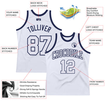 Custom White White-Navy Authentic Throwback Basketball Jersey