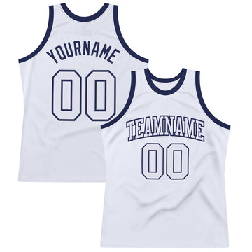 Custom White White-Navy Authentic Throwback Basketball Jersey