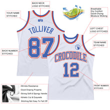 Load image into Gallery viewer, Custom White Blue-Orange Authentic Throwback Basketball Jersey
