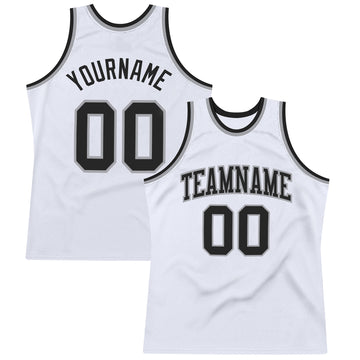 Custom White Black-Gray Authentic Throwback Basketball Jersey