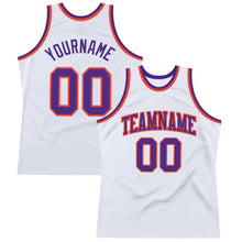 Load image into Gallery viewer, Custom White Purple-Orange Authentic Throwback Basketball Jersey
