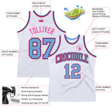 Load image into Gallery viewer, Custom White Light Blue-Pink Authentic Throwback Basketball Jersey
