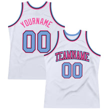 Load image into Gallery viewer, Custom White Light Blue-Pink Authentic Throwback Basketball Jersey
