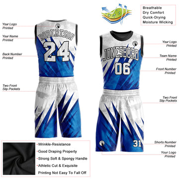 Custom White White-Royal Round Neck Sublimation Basketball Suit Jersey