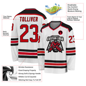 Custom White Red-Black Hockey Jersey