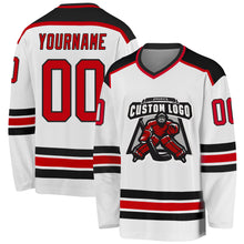 Load image into Gallery viewer, Custom White Red-Black Hockey Jersey
