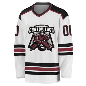 Custom White Black-Burgundy Hockey Jersey