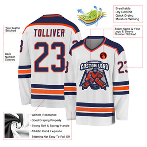 Custom White Navy-Orange Hockey Jersey