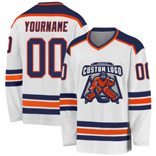 Load image into Gallery viewer, Custom White Navy-Orange Hockey Jersey
