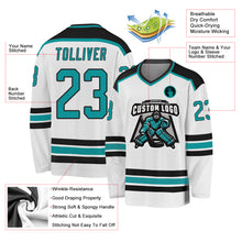 Load image into Gallery viewer, Custom White Aqua-Black Hockey Jersey
