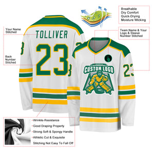 Custom White Kelly Green-Gold Hockey Jersey