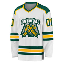 Load image into Gallery viewer, Custom White Green-Gold Hockey Jersey
