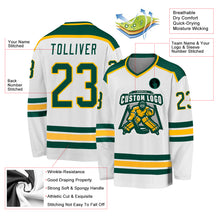 Load image into Gallery viewer, Custom White Green-Gold Hockey Jersey
