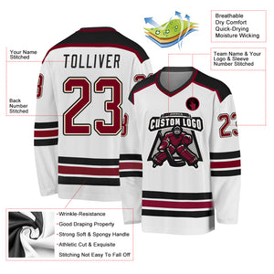 Custom White Maroon Cream-Black Hockey Jersey