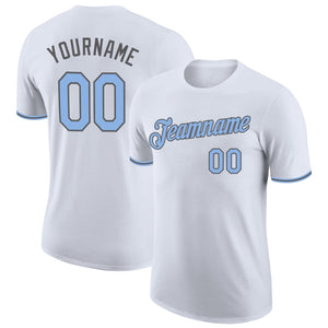 Custom White Light Blue-Steel Gray Performance T-Shirt