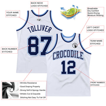 Custom White Navy-Light Blue Authentic Throwback Basketball Jersey