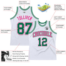 Load image into Gallery viewer, Custom White Kelly Green-Hot Pink Authentic Throwback Basketball Jersey
