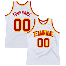 Load image into Gallery viewer, Custom White Red-Gold Authentic Throwback Basketball Jersey
