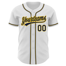 Load image into Gallery viewer, Custom White Navy-Gold Authentic Baseball Jersey
