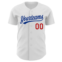 Load image into Gallery viewer, Custom White Red-Royal Authentic Baseball Jersey
