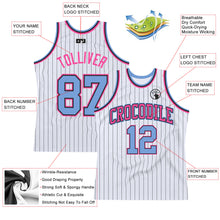 Load image into Gallery viewer, Custom White Black Pinstripe Light Blue-Pink Authentic Basketball Jersey
