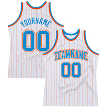 Load image into Gallery viewer, Custom White Orange Pinstripe Blue-Orange Authentic Basketball Jersey
