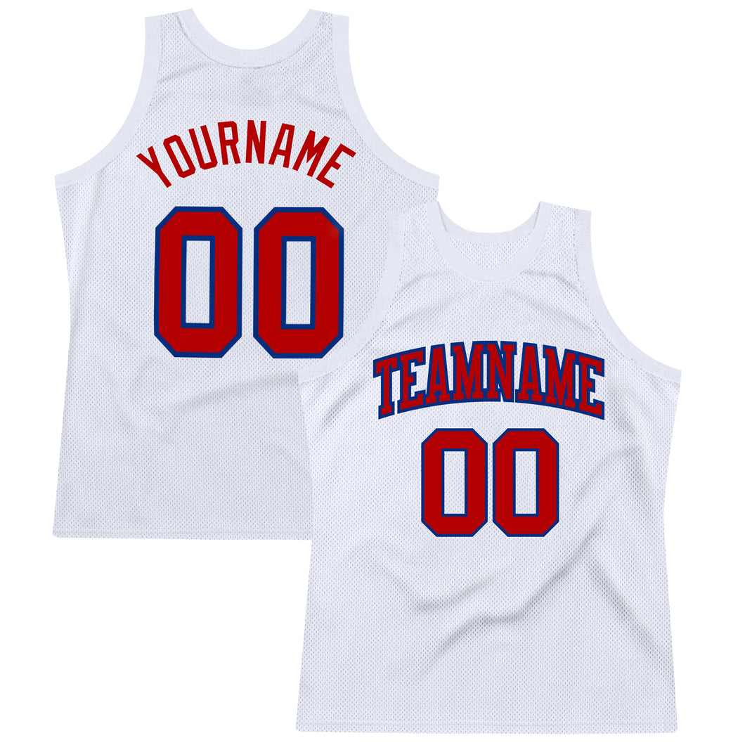 Custom White Red-Royal Authentic Throwback Basketball Jersey