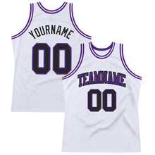 Load image into Gallery viewer, Custom White Black-Purple Authentic Throwback Basketball Jersey
