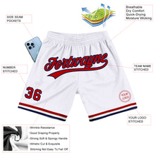 Load image into Gallery viewer, Custom White Red-Navy Authentic Throwback Basketball Shorts
