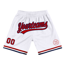 Load image into Gallery viewer, Custom White Red-Navy Authentic Throwback Basketball Shorts
