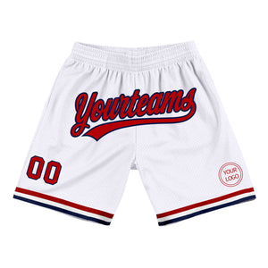 Custom White Red-Navy Authentic Throwback Basketball Shorts