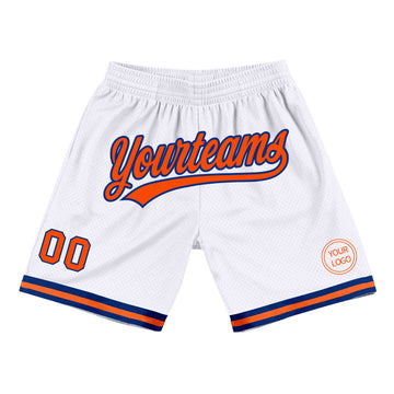 Custom White Orange-Royal Authentic Throwback Basketball Shorts