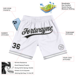 Custom White Black-Gray Authentic Throwback Basketball Shorts