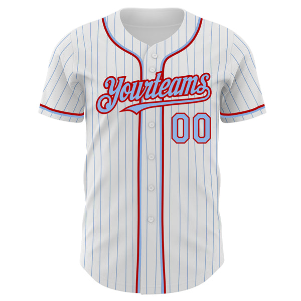 Cheap Custom Gray White Pinstripe Red Authentic Baseball Jersey