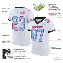 Load image into Gallery viewer, Custom White Light Blue Black-Pink Mesh Authentic Football Jersey
