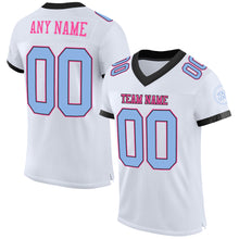 Load image into Gallery viewer, Custom White Light Blue Black-Pink Mesh Authentic Football Jersey

